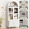 thumbnail image 6 of Aisword 71" Tall Arched Bookcases, 5-Tier Modern Farmhouse Bookshelf with Adjustable Shelves & Sliding Doors, Wood Display Storage Cabinet for Living Room, Office, White Withdoors, 6 of 7