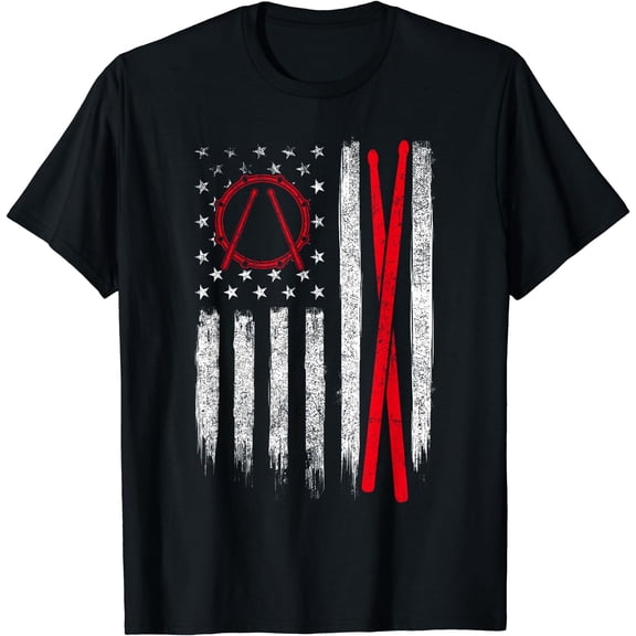 Drumsticks - USA American Flag Drummer Drumming Percussion T-Shirt Black Small