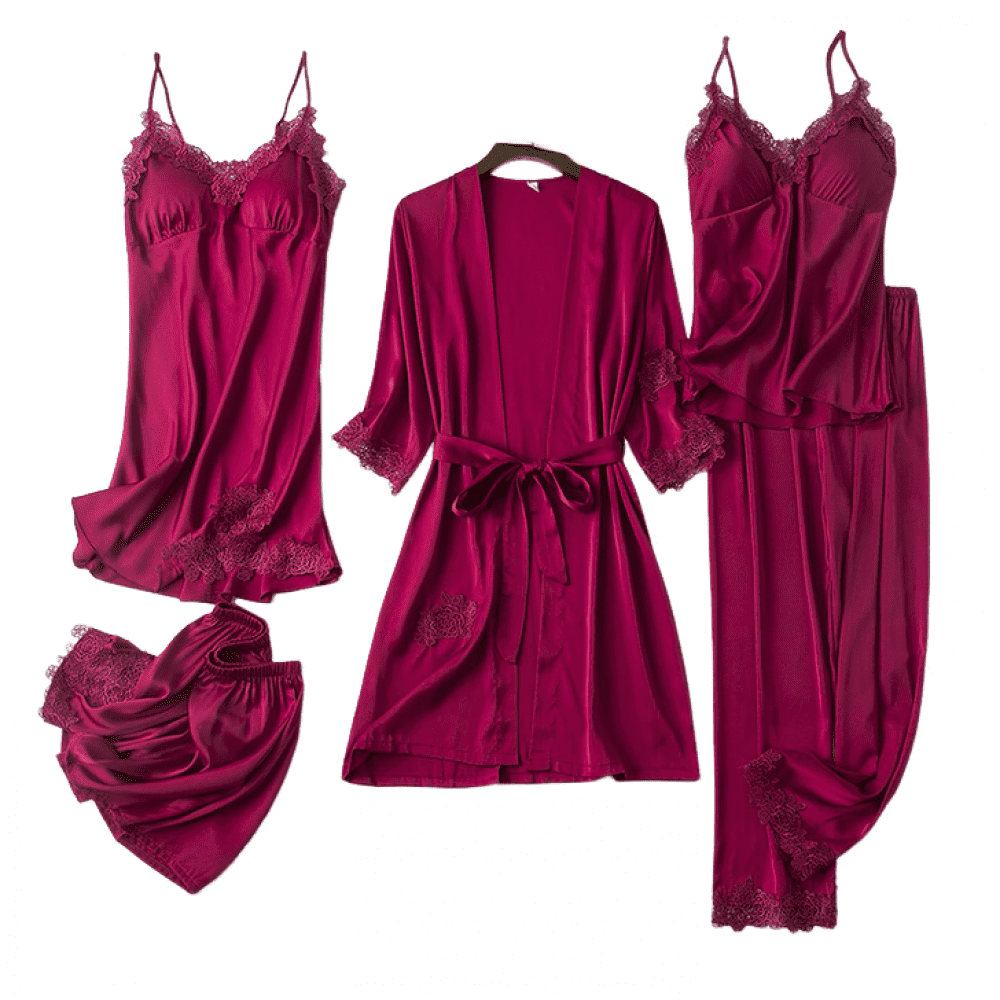 Women s Pajamas Suit 5 piece Set Women s Silk Pajamas Cute Pajamas Home Clothes Satin Pajamas Suit Women s Soft KEEW Walmart