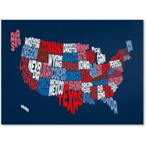Trademark Fine Art "USA States Txt Map 2" Canvas Art by Michael Tompsett, 12" x 19"