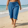 thumbnail image 4 of Costeam Womens Plus Size Drawstring Ankle Tie Capri Pants Dual Side Hand Pockets Elastic High Waist Soft Stretch Knit Loose Fit Casual Loungewear Cropped Trousers, 4 of 7
