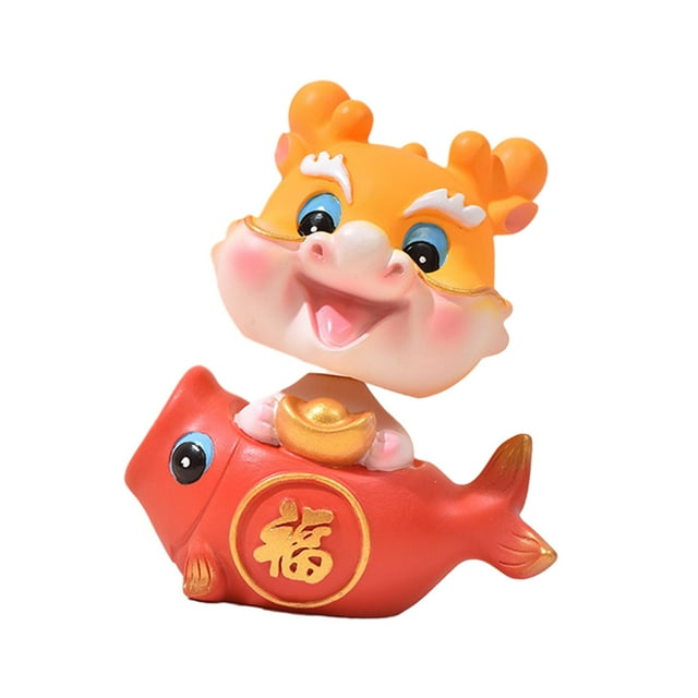 yuksok Chinese Dragon Figurine Nodding Ornament Adorable Handmade for Desktop Decor C