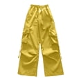 thumbnail image 4 of gbyLJF Y2k Streetwear for Women Baggy Wide Leg Cargo Pants Lightweight Hiking Trousers Drawstring Cargo Pockets Pants Yellow M, 4 of 4