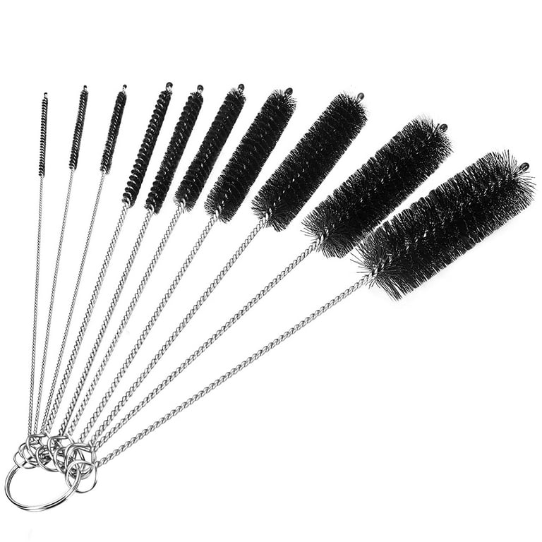 8.2 Inch Nylon Tube Brush Set Pipe Cleaning Brushes for Drinking Straws  Glasses Keyboards Jewelry Cleaning,Set of 10, Black 