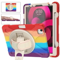 Dteck Case for iPad Air 4th Gen, Heavy Duty Hybrid Rugged Shockproof Kids-Friendly Case with 360 Rotatable Handle Strap, Kickstand for iPad Air 10.9 inch 2020 Release, Rainbow