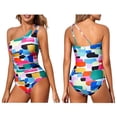 thumbnail image 2 of Traje Baño una Pieza con un Hombro Descubierto para Mujer, Traje Baño Control, Cobertura Total Modesta, Traje Baño con Abertura en la Parte Posterior. Impresión XXL, 2 of 6