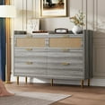 thumbnail image 4 of EastVita 6 Drawer Double Wooden Rattan Dresser for Bedroom, 47" Wide Modern Chest of Drawers Storage Cabinet for Bedroom Living Room, 4 of 6