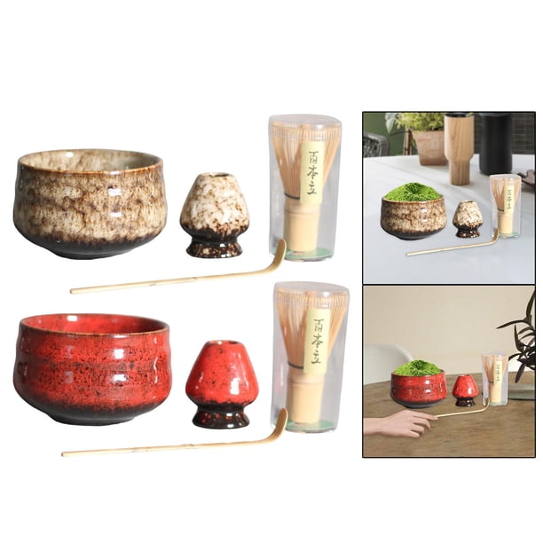 Juego de Matcha de 8 piezas, Matcha, cuchara de té Blanco y rojo BLESIY Soporte para batidor Matcha