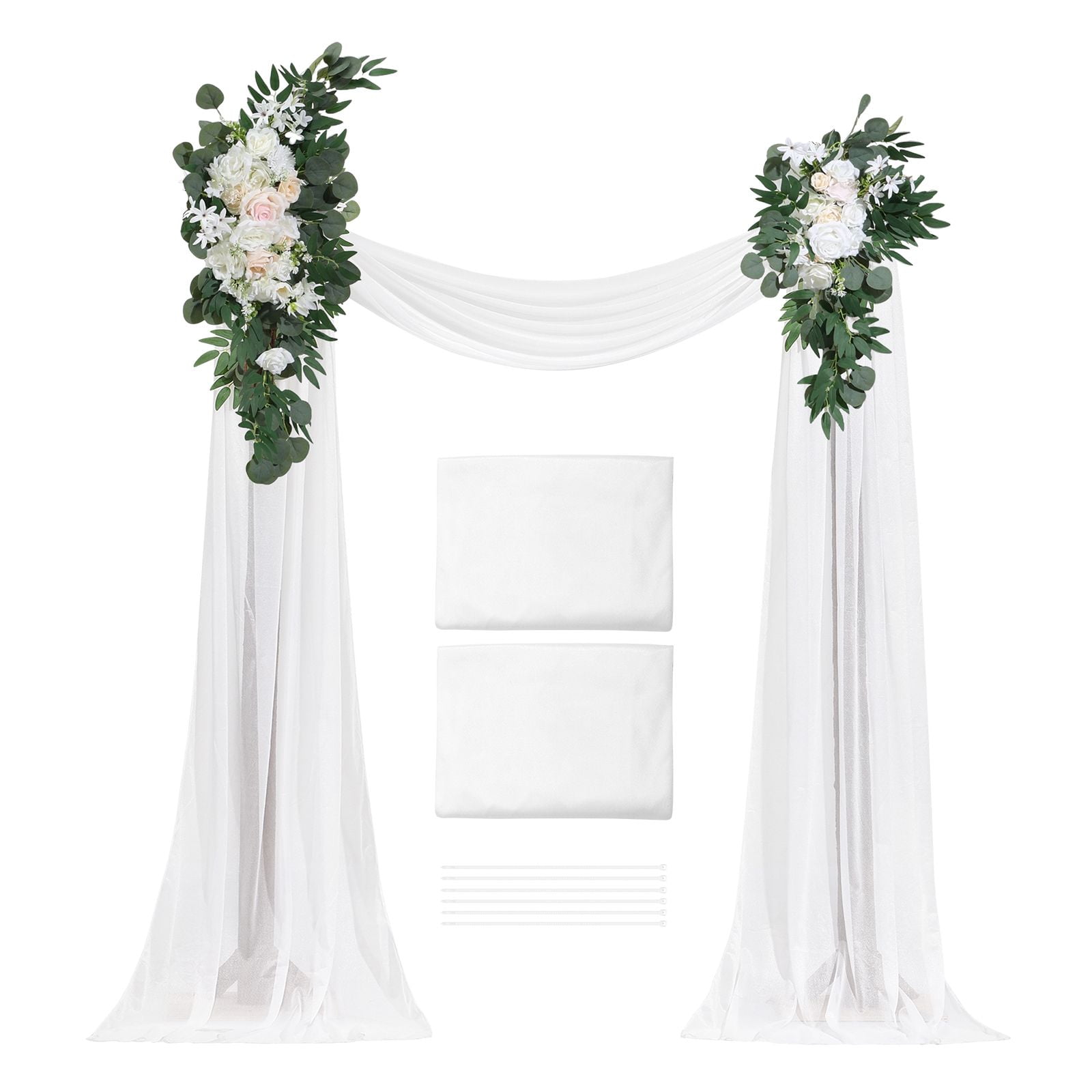 Dranite Artificial Wedding Arch Floral Set, 21Ft Fabric Draping, Ceremony Reception Decor, White, 4-Pack