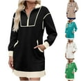thumbnail image 1 of Ashirexll Robe d'Hiver pour Femmes, Robe à Manches Longues pour Femmes, Jupe-Chemise de Sport avec Demi-Fermeture Éclair, Col en V, Manches Longues, Robe Décontractée de Couleur Contrastante, 1 of 6