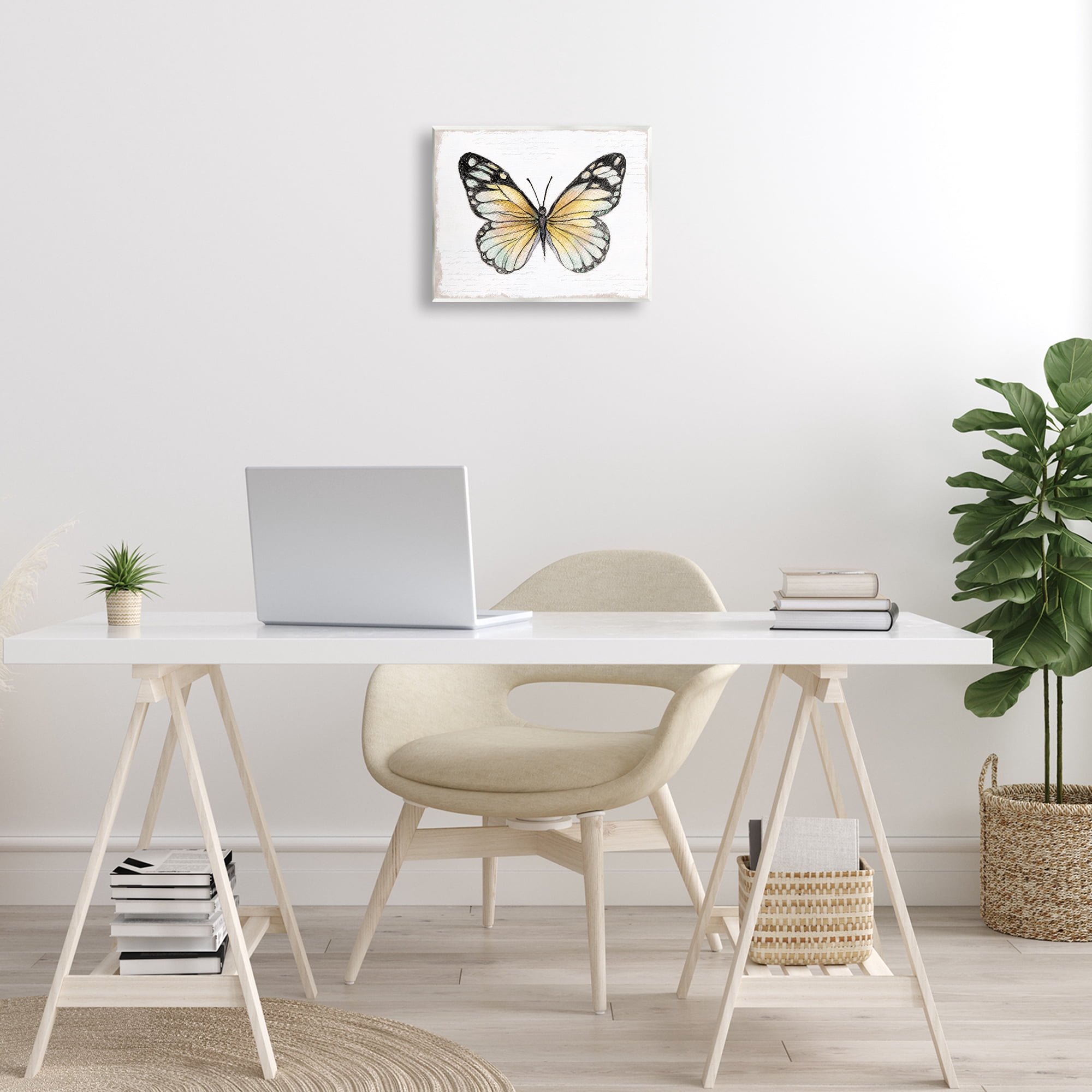 Stupell Industries Country Butterfly on White Animals Painting Unframed Art Print Wall Art, 14 x 11
