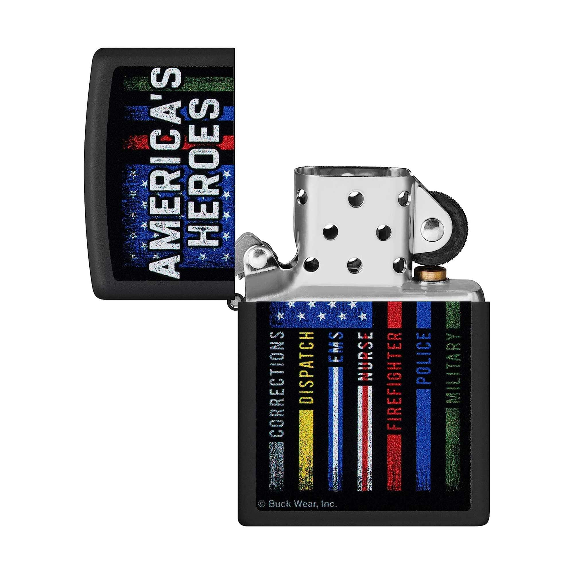 Zippo Buckwear America's Heroes Design Black Matte Pocket Lighter