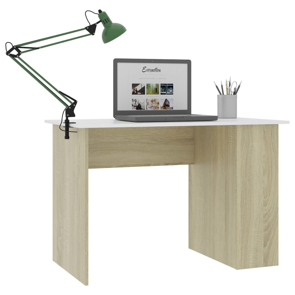 Kepooman Modern Computer Desk, Small Study Writing Desk with Two Storage Shelves, Wood Color and White Kepooman Modern Computer Desk, Small Study Writing Desk with Two Storage Shelves, Wood Color and White