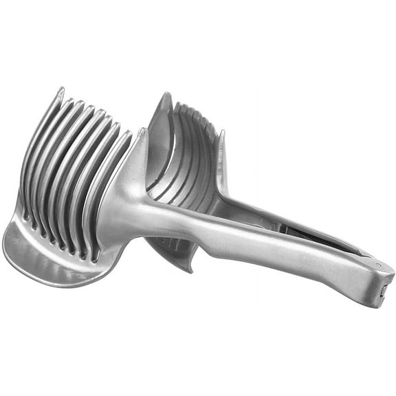 Casewin Tomato Lemon Slicer Holder Round Fruits Onion Shredder Cutter Guide Tongs with Handle Stainless Steel Easy Slicing for Kitchen Cutting Potato Lime Food Stand