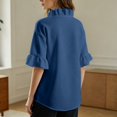 thumbnail image 6 of WCJM Women's Short Sleeve T-shirt Women Loose Fit Cotton Linen Blouse Ruffled Short Sleeve Pullover Crewneck Casual Top, 6 of 7