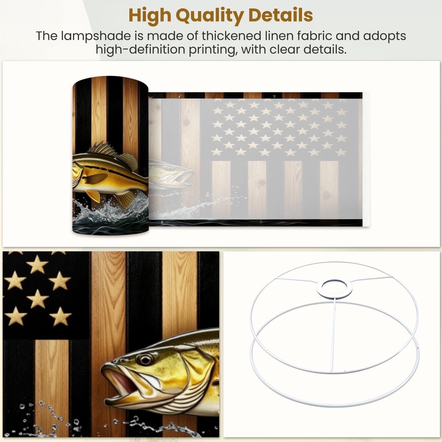Lamp Shades Set of 2 Largemouth Bass Jumping American Flag Independence Day 13" x 13" x 10" Lampshade for Table Lamps Floor Lamps Lamp Shade Replacement Easy Assembly Required