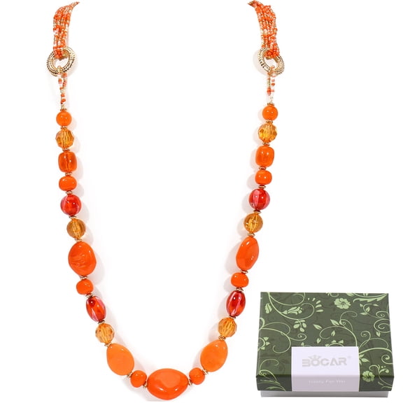 Bocar Long Beaded Necklace for Women Handmade Fashion Costume Chain Jewelry Gift