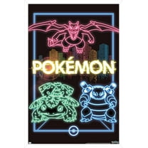 Pokemon - Neon Group Wall Poster, 22.375" x 34", Framed