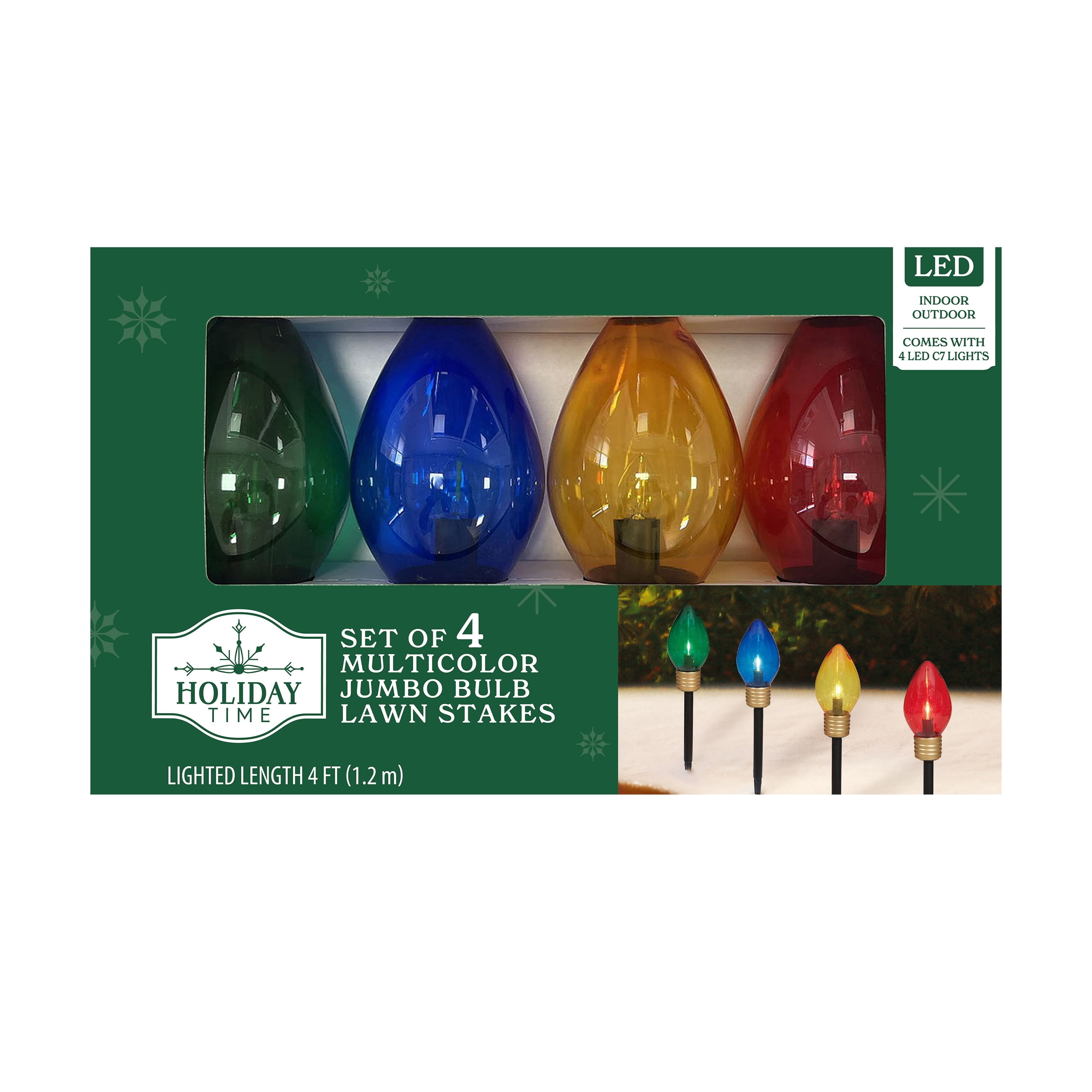 Indoor/Outdoor Jumbo LED C9 Christmas Bulb Pathway Lights, Multicolor, Set of 4, by Holiday Time