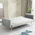 thumbnail image 5 of 71 Inches Velvet Futon Sofa Bed with 2 Pillows,Modern Convertible Futon Couch with Adjustable Backrest,Gray, 5 of 7