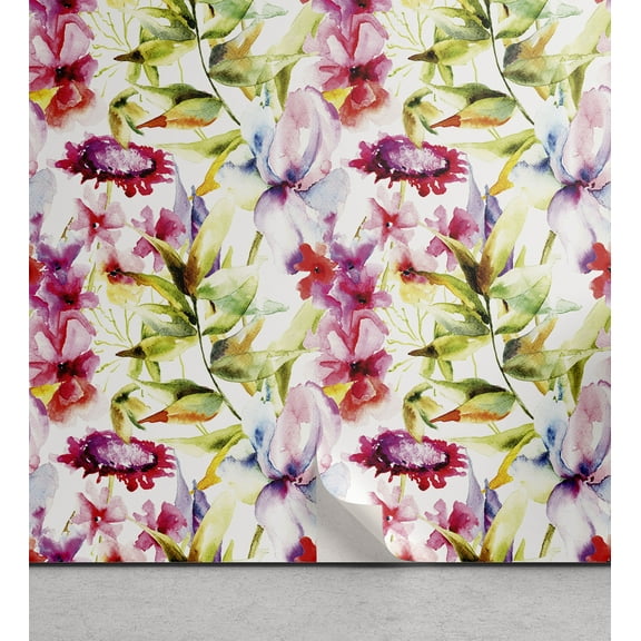 Ambesonne Aquarelle Floral Peel & Stick Wallpaper for Home, Leafy Watercolor, 13"x36", White Multicolor