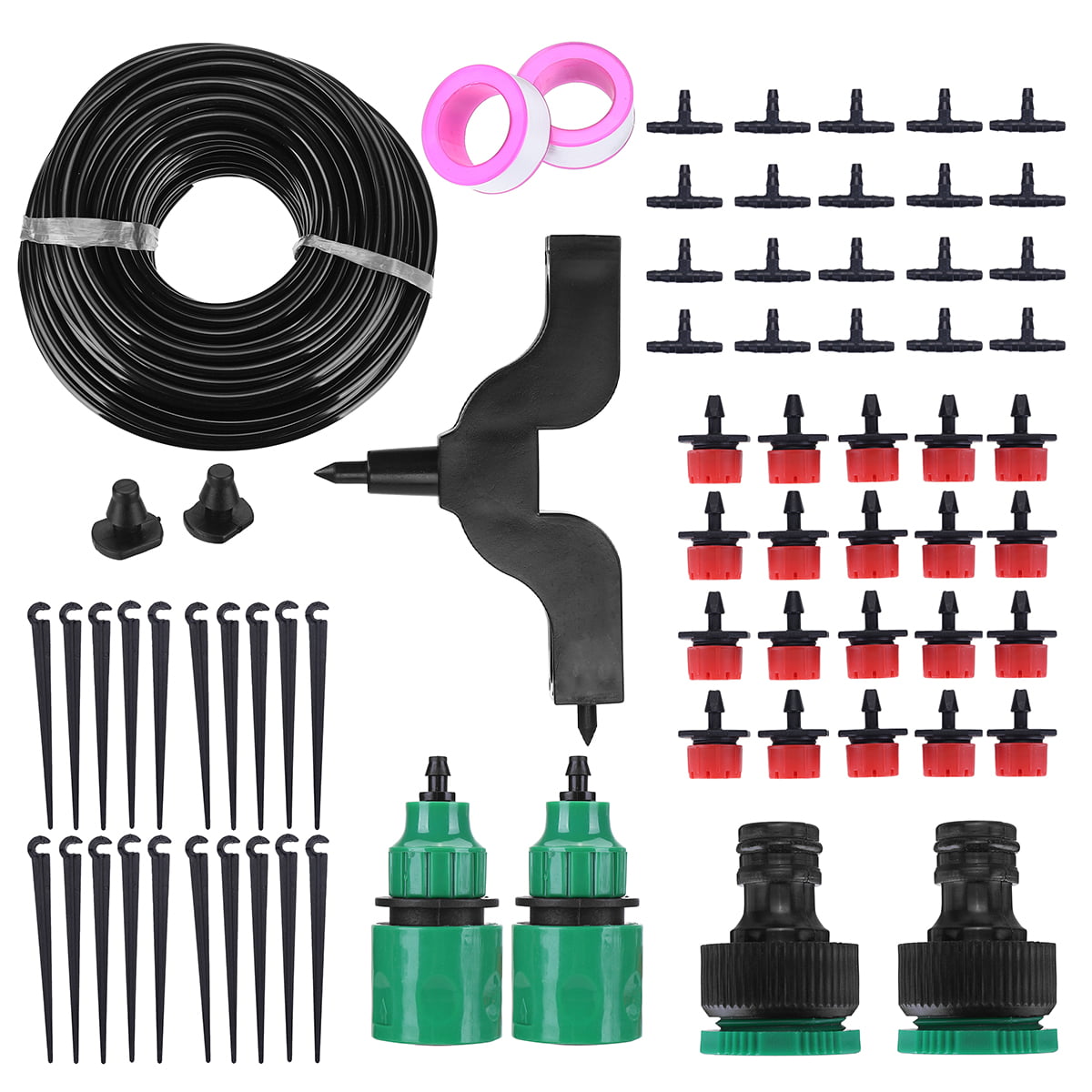 annotebestus DIY Drip Irrigation System Kit with Connector Lawn 1/4 15M Hose Outdoor Patio Adjustable Sprinkler Dripper Greenhouse Micro Drip Automatic Watering for Pot