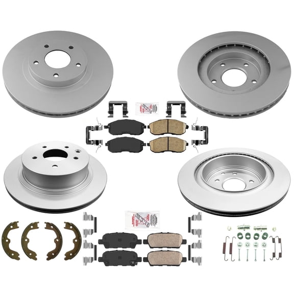 AmeriBRAKES Coated Front & R Disc Brake Rotors & Pads For 2003-2005 Nissan 350Z