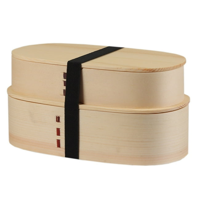 Japanese Bento Box, Lunch Boxes, Japanese Double Layer Natural Wooden Bento Boxes Lunch Box For Adult Picnicking Office Hiking Camping, 1 Pcs, 7.5x3.9x3.7"