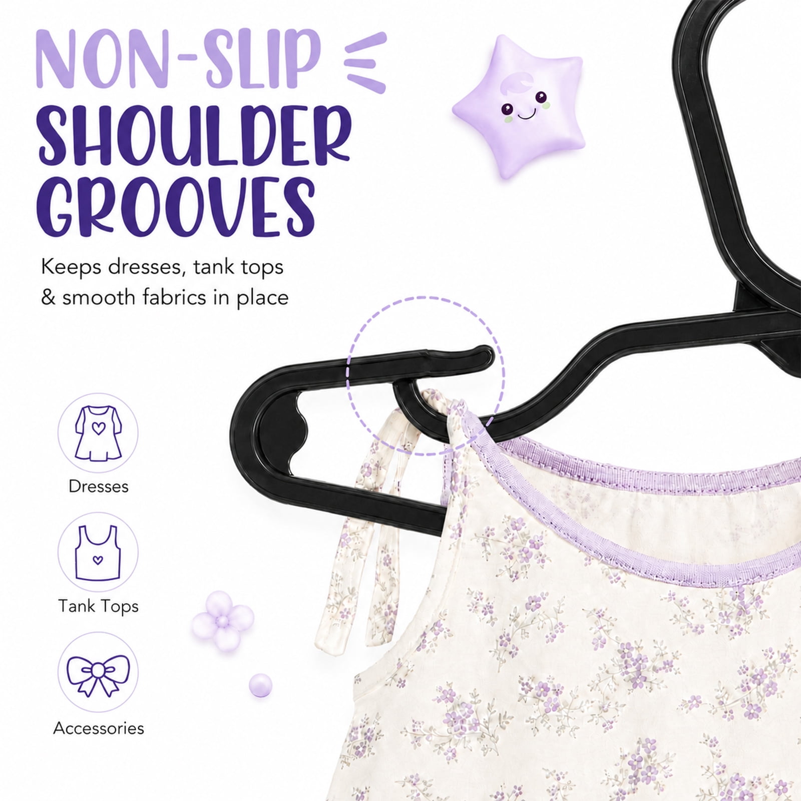Cozymood  Baby Hangers 20 Pack, Kids Plastic Hangers for Nursery Closet, Space Saving Toddler Hangers for Infant & Child Clothes, Baby Clothes Hangers for Shirts, Pants, Coats, Black