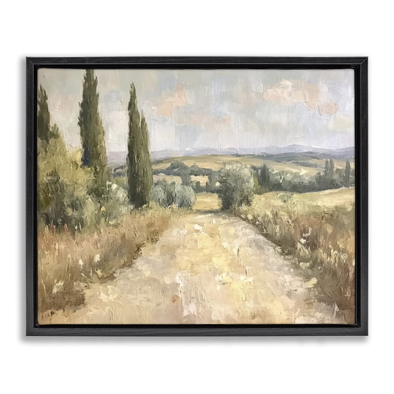 Stupell Industries Traditional Rural Trail Landscape Black Floating Frame Canvas Art, 21 x 17, by Petals Prints Design