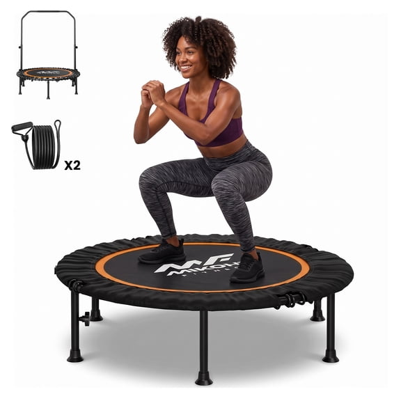 Mikolo 40'' Foldable Mini Trampoline, Fitness Trampoline with Bungees&Adujustable Handle,Exercise Rebounder for Adults/kids Indoor/Outdoor Workout Equipment