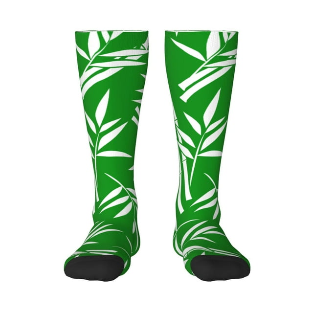 Xecao Bamboo Pattern Adult Stockings with Color-Block Design and 3D Print, Breathable Comfortable Hosiery for Daily Wear and Sports