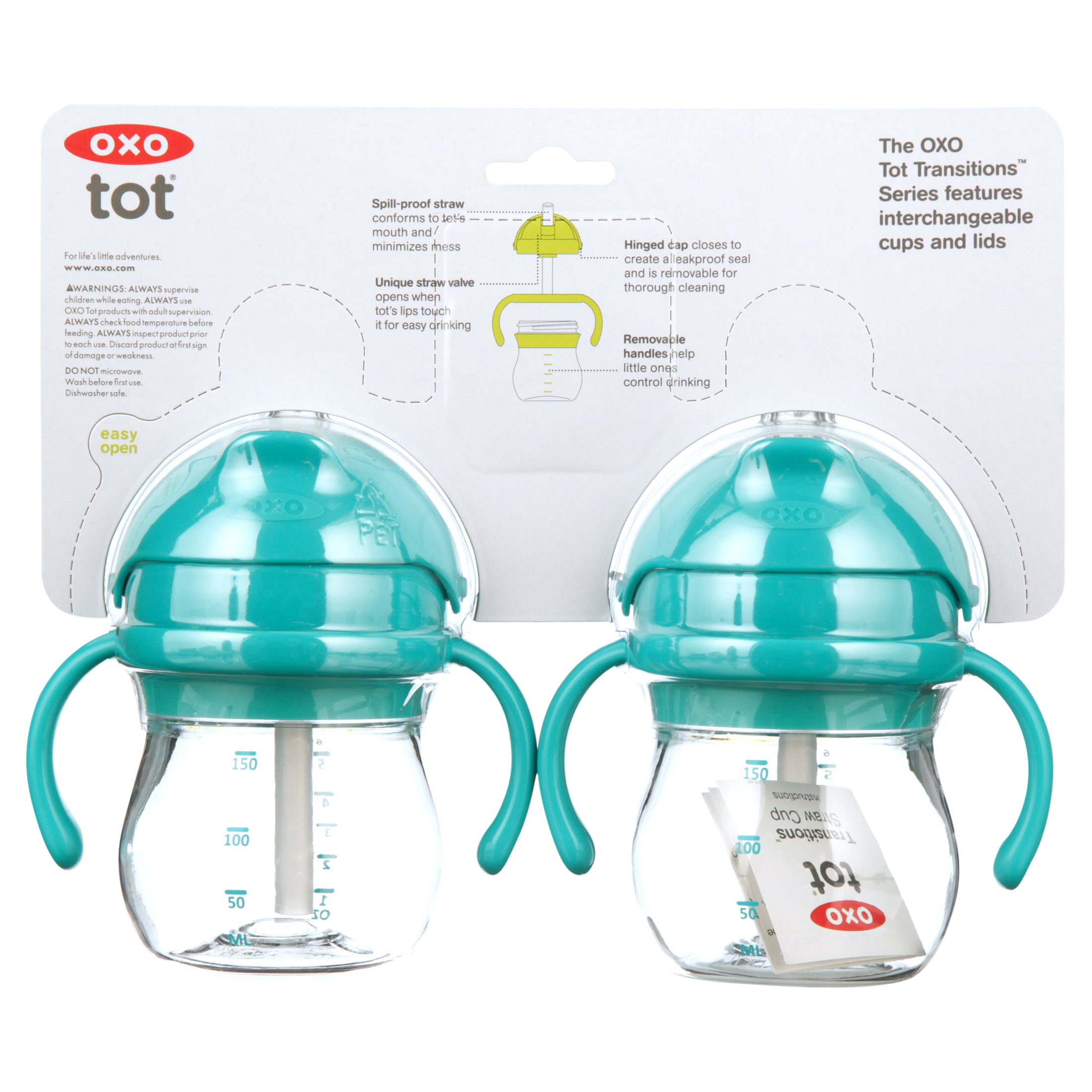 2 PK- NEW OXO Tot Transitions Straw Cup Teal 4+ Months 6oz BPA PVC Free