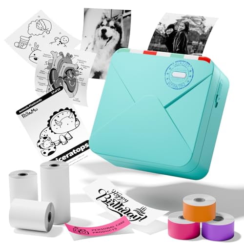 Mini impresora de bolsillo Zoolion M02S 304DPI. Incluye 6 rollos de papel térmico para etiquetas adhesivas. Mini impresora de bolsillo con Bluetooth. Compatible con iOS y Android. Ideal para diarios,
