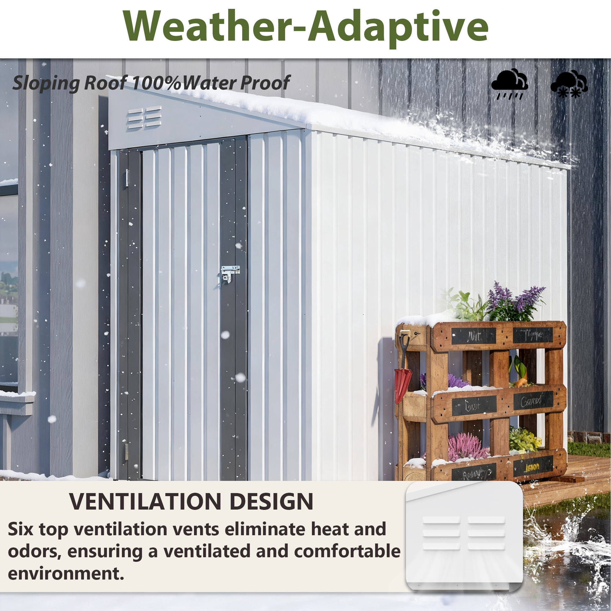 MAYEERTY 6x4FT Compact Outdoor Metal Storage Shed, Galvanized Steel Tool Shed with Lockable Door & Ventilation, All-Weather Organizer for Backyard, Garden & Patio