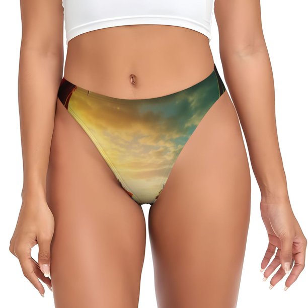 Balery Castle Red Green Sky Dragon Tangas de Algodón para Mujer con Estampado – Ropa Interior Sexy, Transpirable, G-string-Small