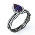 thumbnail image 4 of JeenMata 1.5 Carat Pear Cut Lab Created Alexandrite and Moissanite Halo Wedding Ring Set - Infinity Twist Band in 18k Black Gold over Silver, 4 of 4