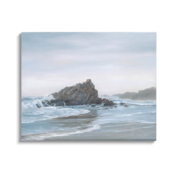 Crashing Waves Rocky Beach Coastal Painting Gallery Wrapped Canvas Print Wall Art