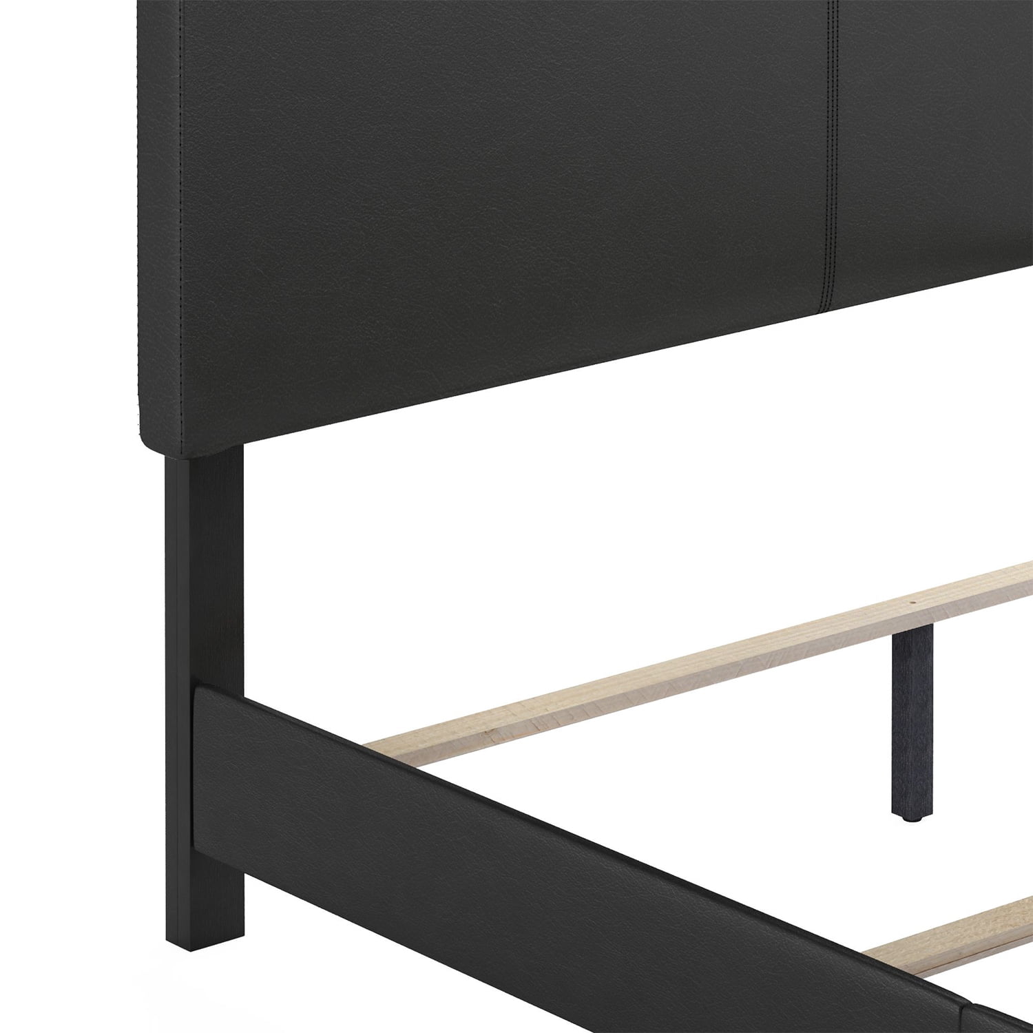 Furinno Pessac Upholstered Bed Frame, Black PU Leather, Queen