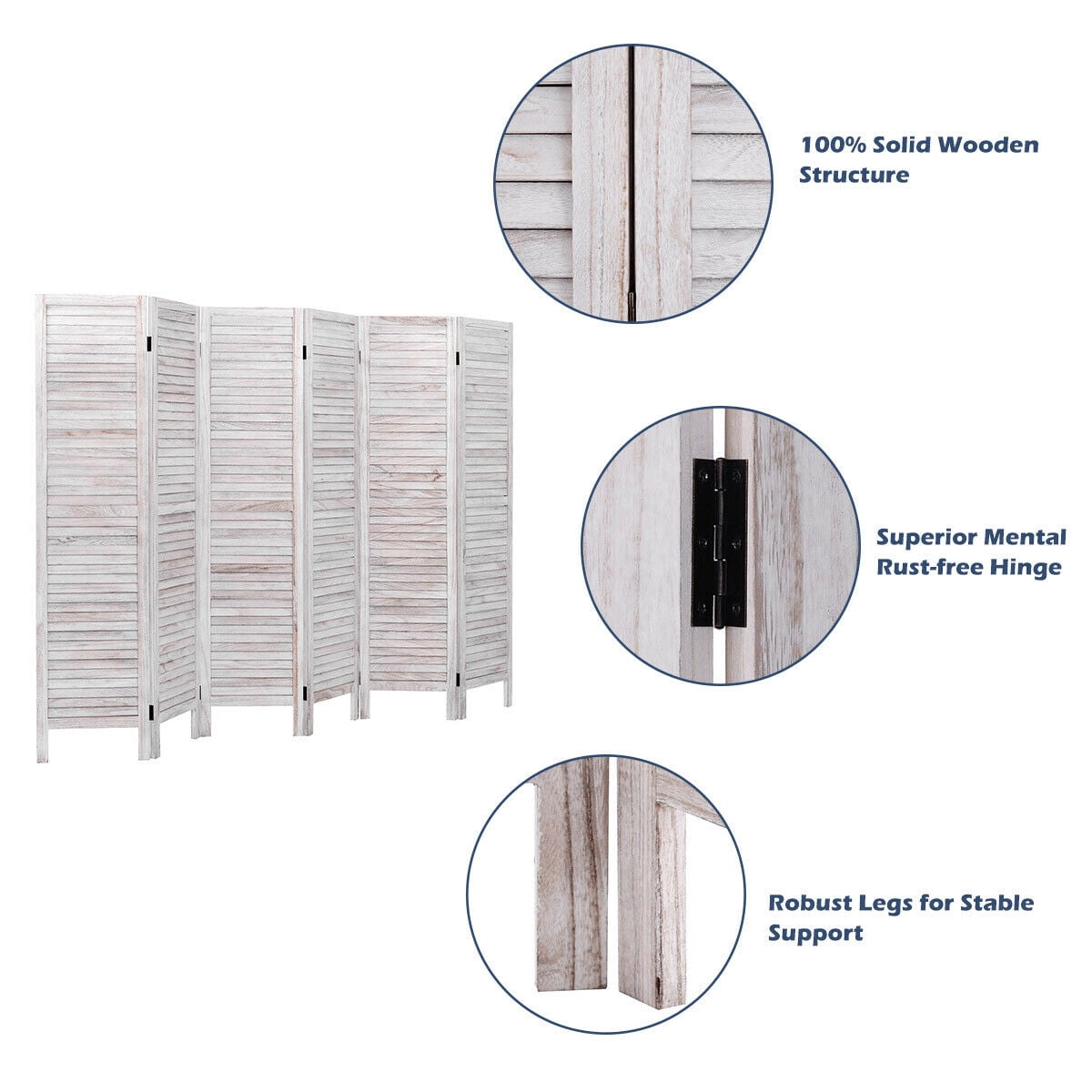 Costway 6 Panel Room Divider Furniture Classic Venetian Wooden Slat Home 67 in. Tall