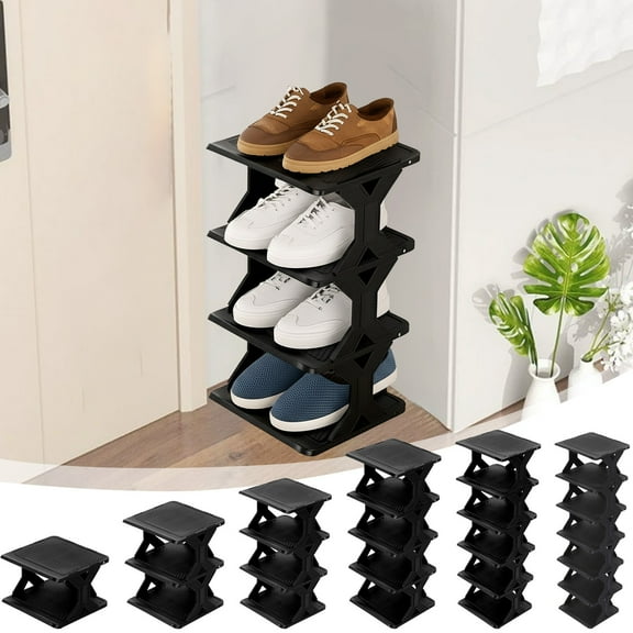 Shoe Rack Small for Entryway, 4 Tier Narrow Organizer with Widened Corners for Extra Storage Space, Freestanding Closet Shelf for Apartments & Dorm , UKHBMC | Plastic, A