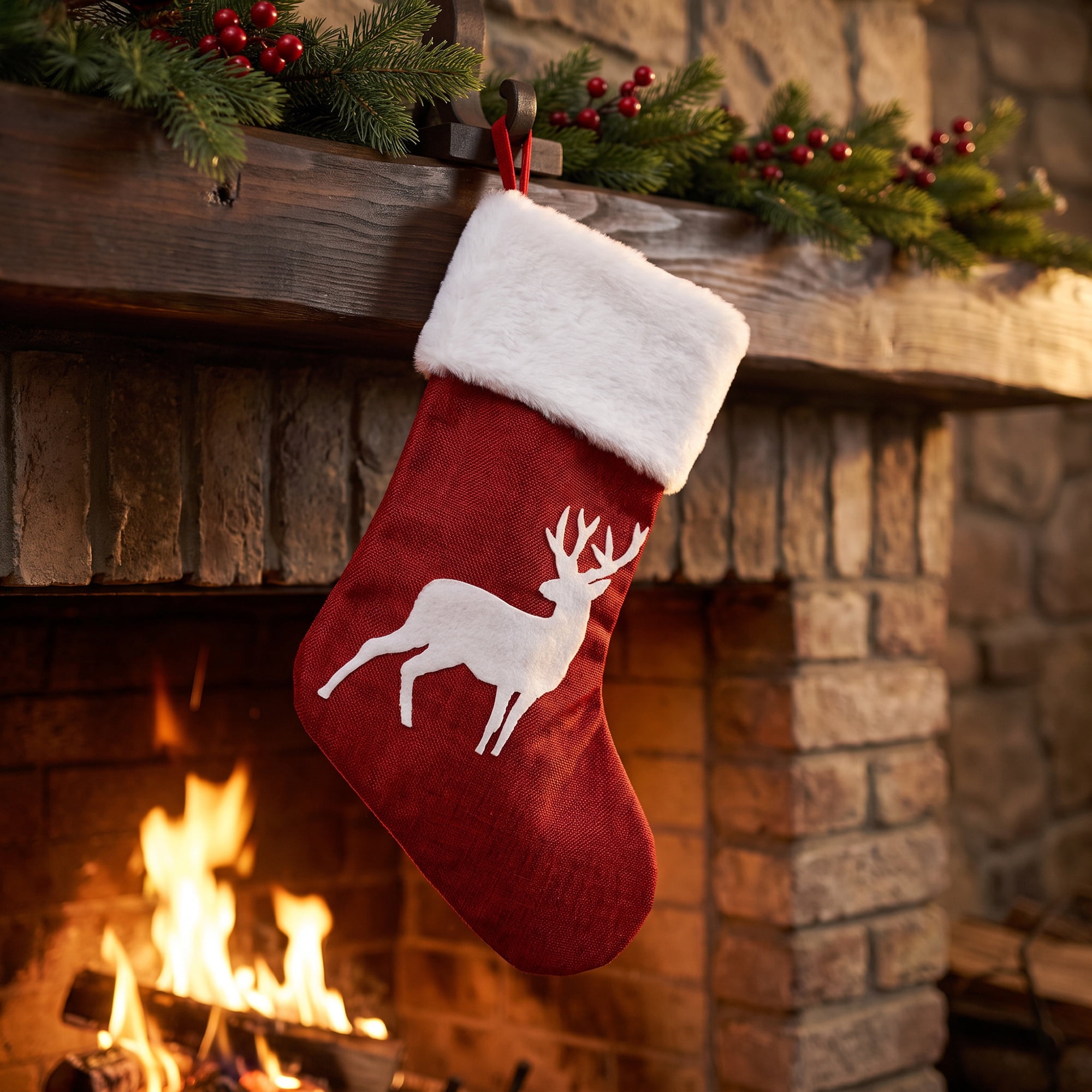 Unique Bargains Embroidered Monogram Stocking Cable Knit Deer Pattern 18"
