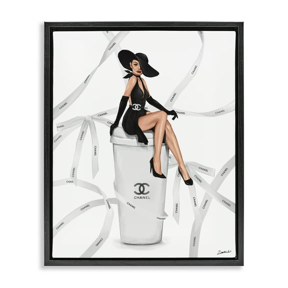 Stupell Industries Luxury Fashion Woman Beauty & Fashion Painting Black Floater Framed Art Print Wall Art, 17 x 21