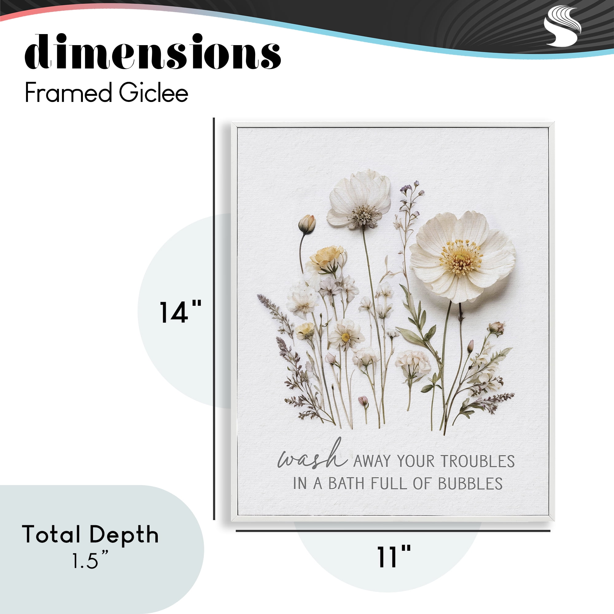 Pressed Flowers Wash Away Troubles White Framed Giclee Art, design by Lettered and Lined