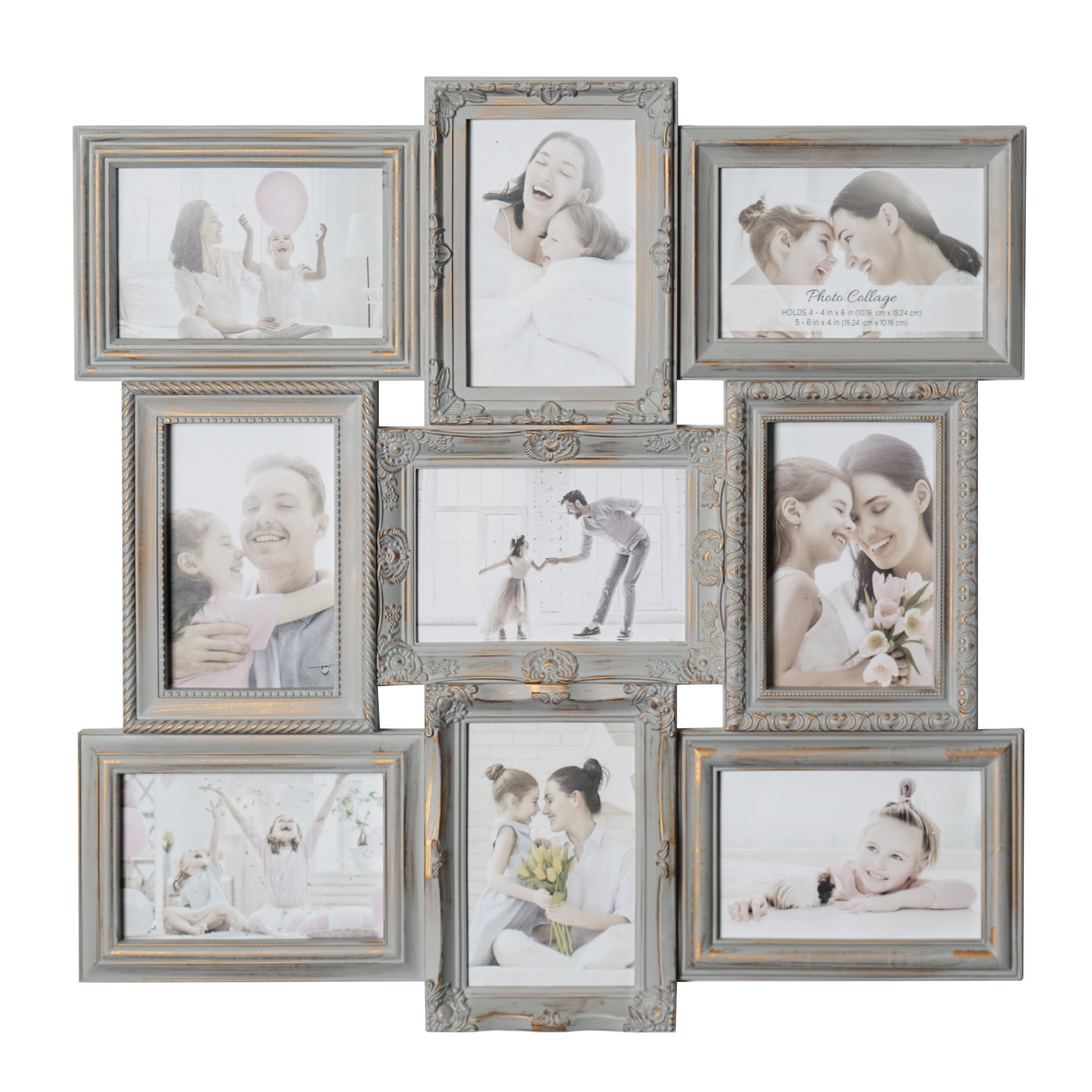 Gray & Gold Vintage Style Wall Hanging Photo Collage Picture Frame - 19.5" x 19.5"