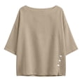 thumbnail image 7 of Womens Tops Elbow Length Sleeve Tshirts for Women Crew Neck Solid Color Button Summer Fall T-Shirts, 7 of 7