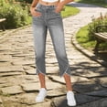 thumbnail image 2 of Ruimatai Womens High Waist Capri Jeans Slim Fit with Pockets Cross Frayed Hem Casual Daily Denim Trousers, 2 of 6
