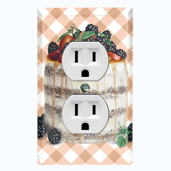 Metal Light Switch Wall Plate Outlet Cover (Vanilla Chocolate Peach Fruit Berry Cake - Single Duplex)