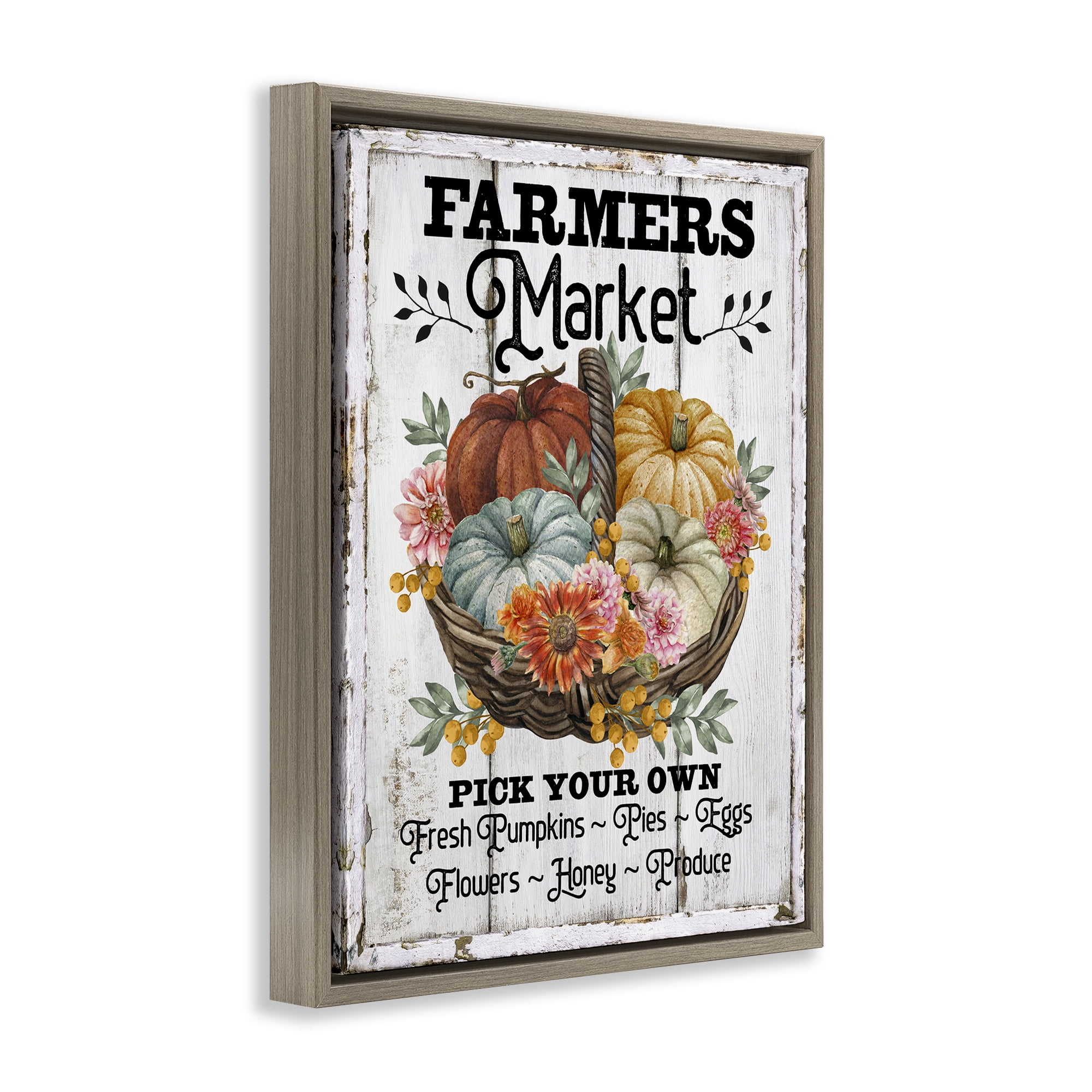Stupell Industries Farmers Market Pumpkin Basket Holiday Painting Brown Floater Framed Canvas Art Prints Wall Art, 25 x 31