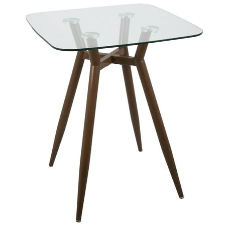 Glass Top Patio Table Leg Parts Clara Mid-Century Modern Square Counter Table with Walnut Metal Legs and Clear Glass Top by LumiSource ()